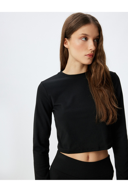 Crop Knitted Pajamas Top Comfortable Fit Long Sleeve Crew Neck