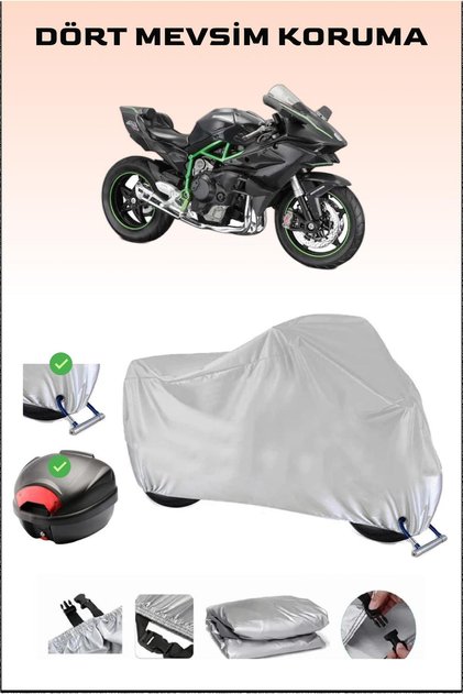 Rear Bag and Lock Compatible Gray Motorcycle Tarpaulin for Kawasaki Ninja H2, Secure