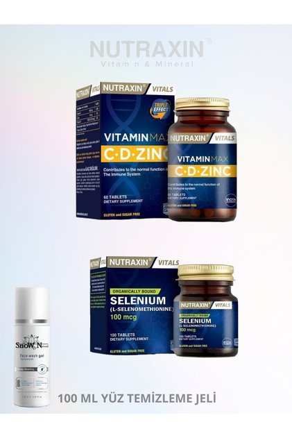 Vitamin Max C-D-Çinko 60 Tablet & Selenium -Selenyum Takviyesi 100 Tablet/ 100 ml yüz temizleme jeli