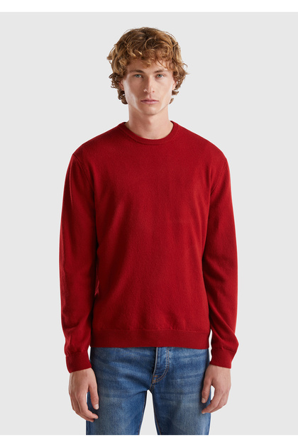 Men's Burgundy Crew Neck 100% Merino Sweater