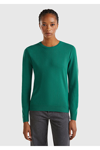 United Colors of Benetton Kadın Koyu Yeşil Bisiklet Yaka %100