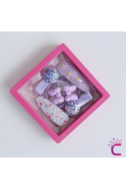 6-Piece Special Gift Boxed Baby Girl Hairpin Set Purple - Soft Lined Children's Bow Rubber Hair Clip