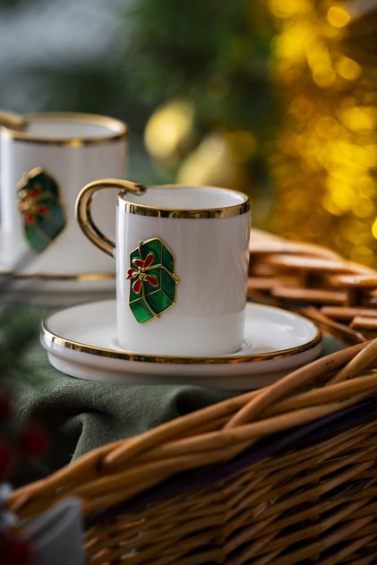 Rennes New Year's Green Gift Box Coffee Cup Set for 2 People - 90 ml