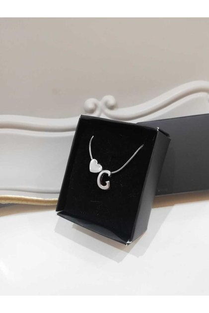 Women's Silver Steel Chain Heart Letter Necklace, Initial Letter Necklace