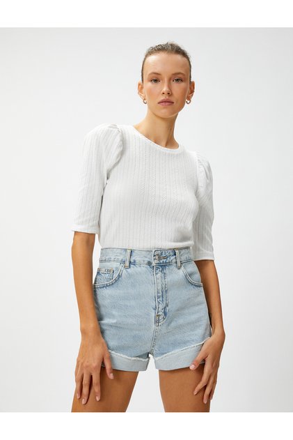 Knitted Motif T-Shirt with Shoulder Detail
