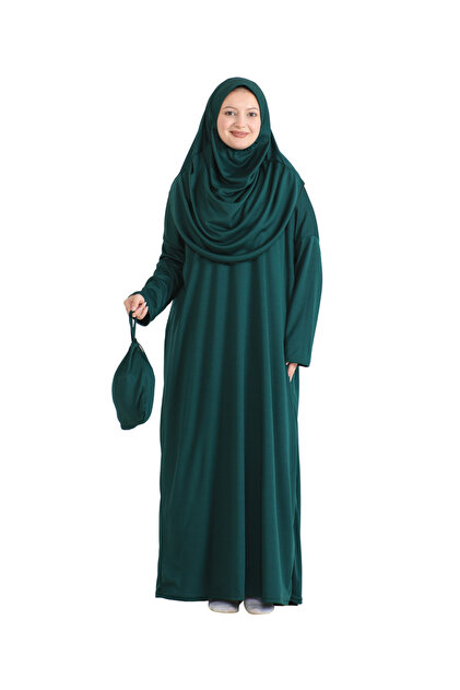 emerald green muslim dress Modish Group Pockets Prayer Scarf Ready to Wear Hijab Clothing Turban Clothes Suit - 40.0MM-42.9MM