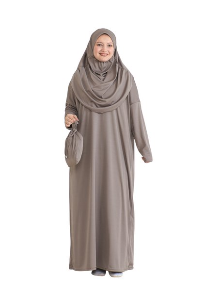 Pockets Prayer Dress Scarf Ready Hijab Clothing Turban Muslim Clothes Suit - Light Mink