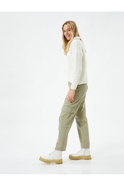 Cargo Pants Straight Leg Pocket Detailed Buttoned Cotton