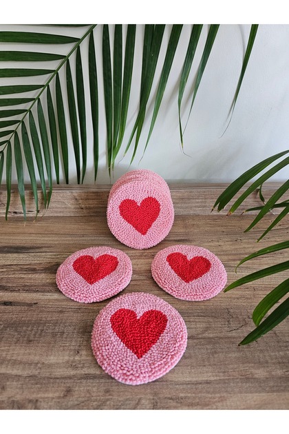 Punch Heart Coaster Coffee Presentation Coaster Punch Needle Coaster 10 cm 2 Pieces