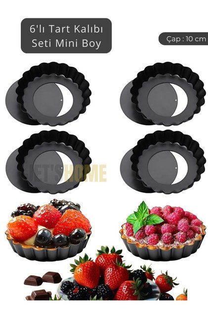 Set of 6 Mini Size Tart Molds with Removable Base, Carbon Steel Cake Mold, 10 cm