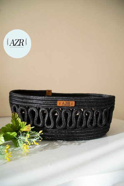 Jute Straw Tricot Black Basket Organizer 30X10