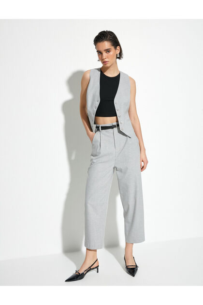Culotte Pants with Belt High Waist Pocket Detail Viscose Mixed