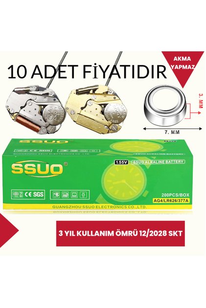 🔋 377 Sr626sw Ag4 Saat Pili – 2028 Tarihli Gümüş Oksit 10'lu Paket Kol Saati Pili 🔋