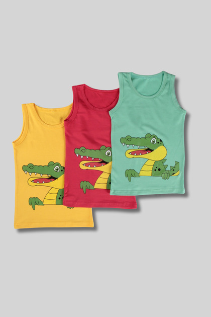 Boy's 95% Cotton Navy Blue Dinosaur Pattern 3-Piece Tank Top