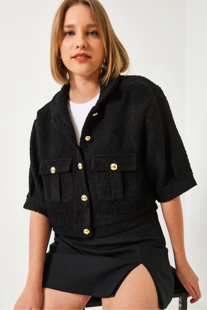 Women's Black Short Sleeve Jacket Mbms022 60501022
