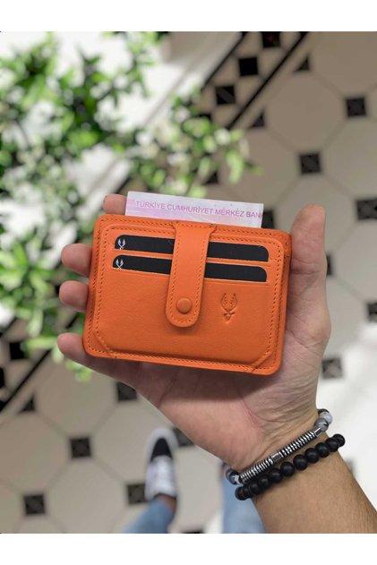 Orange 653 Orange Color World Genuine Leather Wallet Bag Card Holder Women Men Model