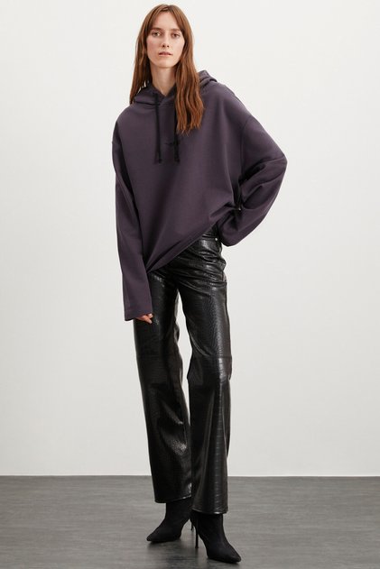 Marylou Women's Oversize Fit Hooded Purple Sweatshirt