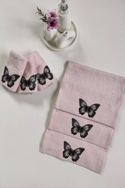 3-Piece Digital Printed Kitchen Towel Set Butterfly Bamboo Hand Towel Set Extra Soft Powder