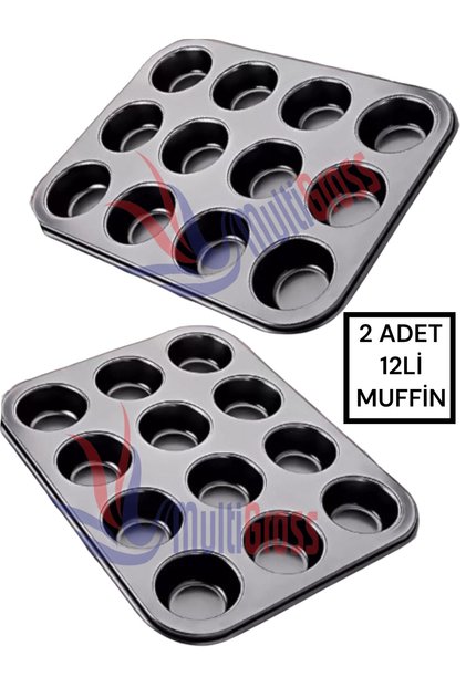 12 Compartment Muffin Cake Mold Set of 2 Fireproof Non-Stick Muffin Cupcake Oven Mold Tray