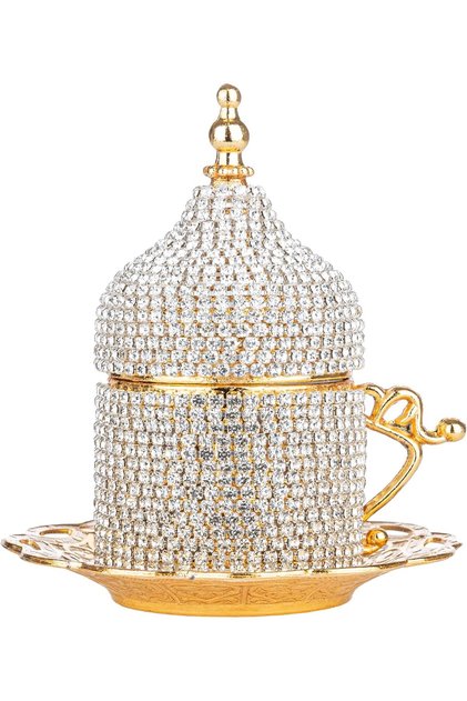 Coffee Cup Turkish Arabian Coffee Espresso Cup Saucer Stone Crystal Set 1 Piece Handmade Copper