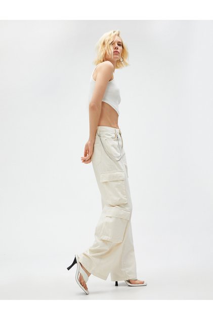 Cargo Pants Wide Leg Chain Detailed Cotton