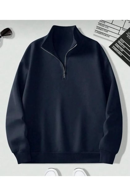 Unisex Stand Collar Zippered Oversize Sweatshirt
