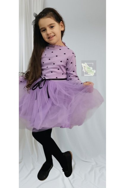 Baby Girl-Child Long Sleeve Heart Tulle Lined Dress for Birthdays and Special Occasions