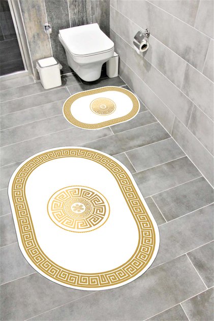 Su Emici Yumuşak Kaymaz Sünger Dolgulu Yıkanabilir Dekoratif Banyo Paspası Takımı 1039GOLDAY OVL