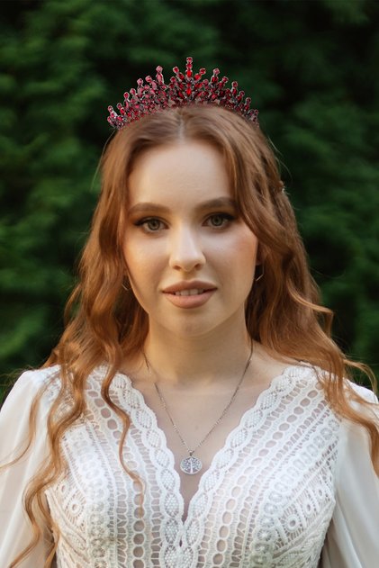 Rio Model Bridal Henna Crown Princess Crown Wedding Crown with Crystal Stones Burgundy