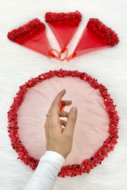 Red Bride Groom Handkerchief, Halay Handkerchief Sequined Beaded Leaf Pattern, Wedding Henna Circumcision Engagement