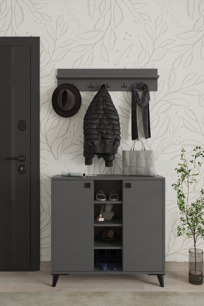 Akasya 2 Kapaklı Ayakkabılık, Vestiyer, Portmanto, Askılık, 90 cm