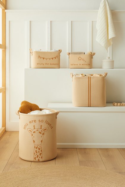 4-Piece Jute Giraffe Wardrobe Laundry Children's Room Toy Organizer Folding Storage Basket Organizer
