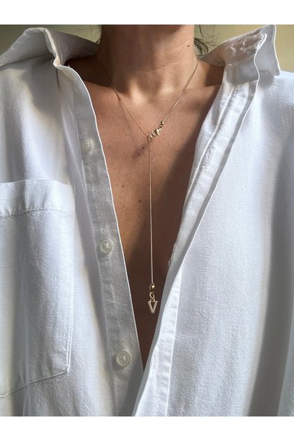 V Letter Necklace with Steel Elevator