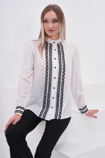 Women's Large Size Guipure Striped Crepe Shirt G0063