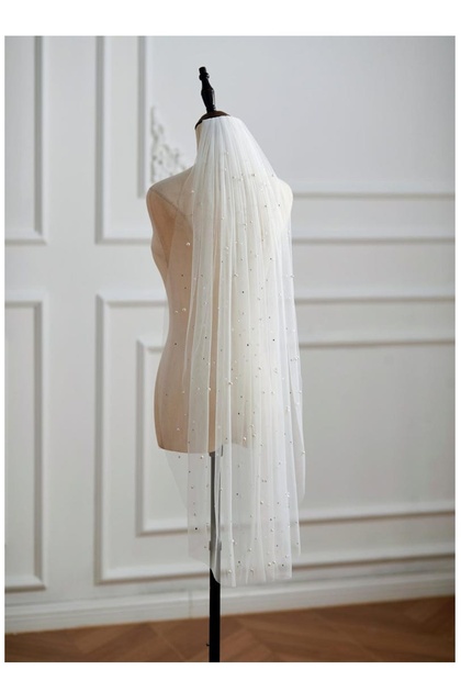 1Mt Bridal Veil,Pearl Fabric Wedding Dress Veil,Bridal Veil with Pearls,Pearl Veil,Bridal Bead Veil 100X150