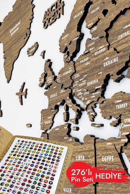 3d Ahşap Dünya Haritası Duvar Dekoru - Modern Ev Ofis Okul Seyahat Tablosu