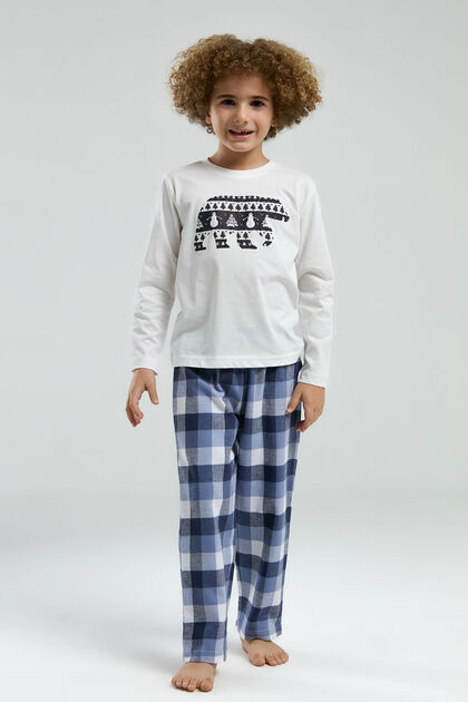 Boy's Crew Neck Pigment Printed Winter Regular Fit White Pajama Set Rp3231-C-V1