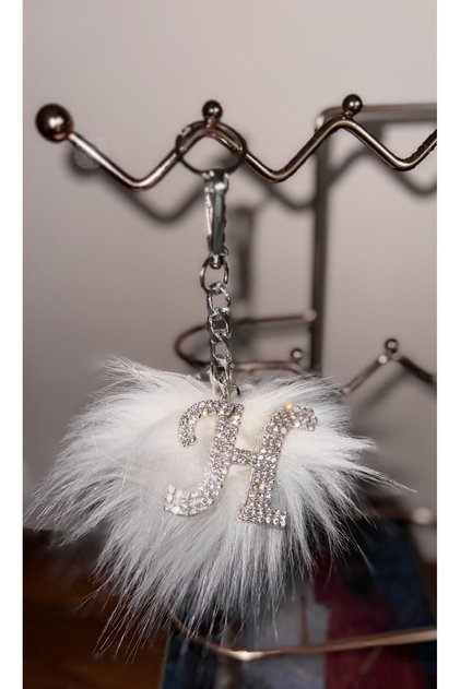 White Feather Letter H Keychain