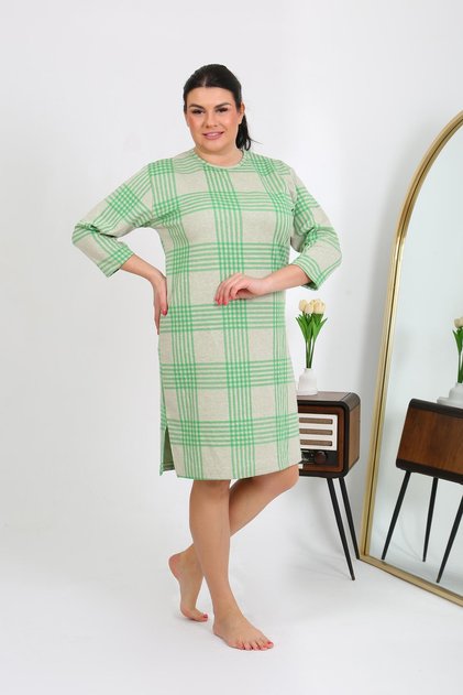 Women's Large Size Combed Cotton Nightgown Home Dress Green 12508