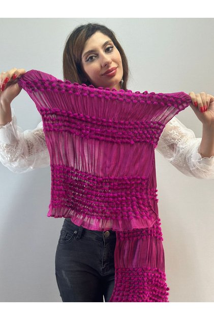 190X75 cm Embossed Bud Satin Fabric Women's Scarf Shawl Fuchsia