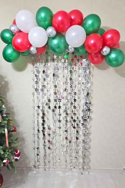 New Year's Balloon Chain Package New Year's Balloon Ornament Set with Silver Star Background