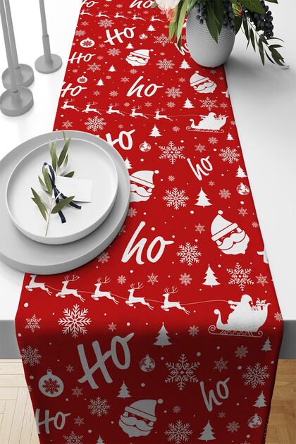 New Year Premium Thai Feather Stain Resistant Fabric New Year Christmas Tablecloth Runner 40x140cm Rnr533