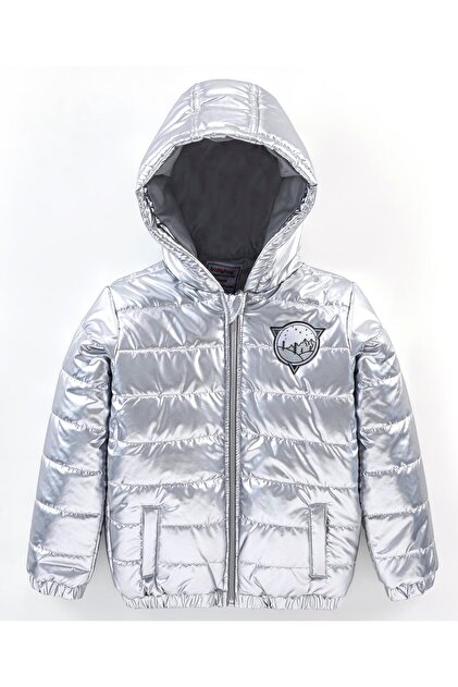 رقعة منظر طبيعي بغطاء رأس مبطن منسوج بأكمام كاملة - فضي
