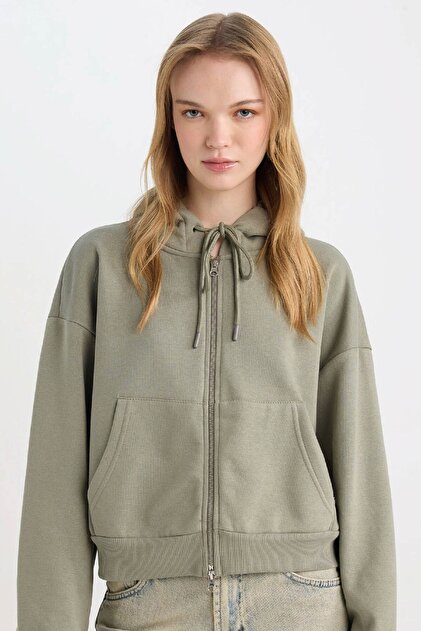 Defacto Coool Standart Fit Kapüşonlu Basic Düz Kanguru Cepli