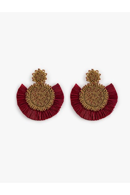 Large Size Dangle Straw Earrings with Bead Detail - X Selected by Melis Ağazat