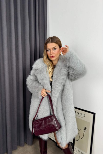 Gray Lined Oversize Premium Fur Coat