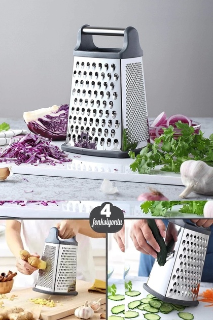 Large Size Steel Grater Silicone Base 4 Function Garlic Celery
