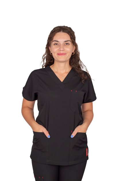Siyah Soft Lüks Likralı Tek Üst Doktor Hemşire Üniforma