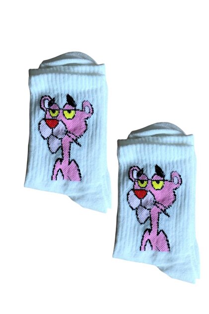 Pink Panther Stripe Film Character Patterned College Socks