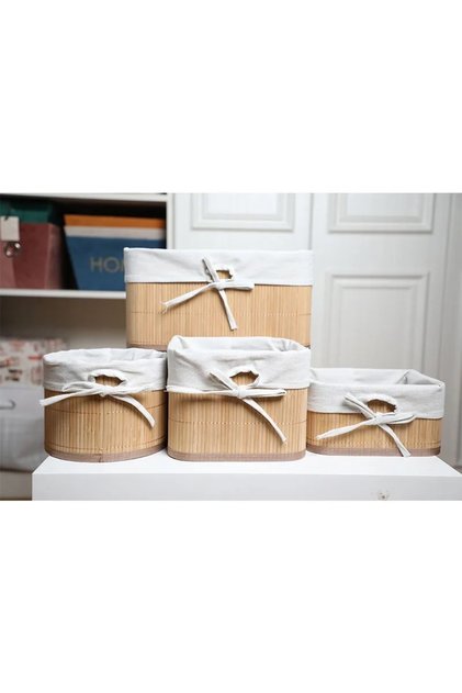 New Style 4 Lü Pinterest Stil İç İçe Geçmiş Bambu Sepet Hasır Organizer Sepet